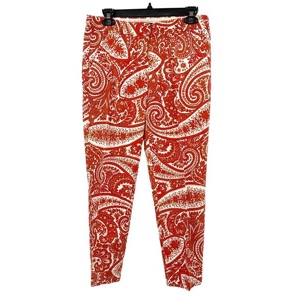 J Crew Size 2 Pants Orange Paisley Hook and Loop City Fit Ankle Cropped Straight - Picture 1 of 5